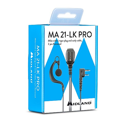 Midland MA21-LK PRO Earphone with Microphone 2-Pin L-Shape Kenwood NSO Gear Communication Radios
