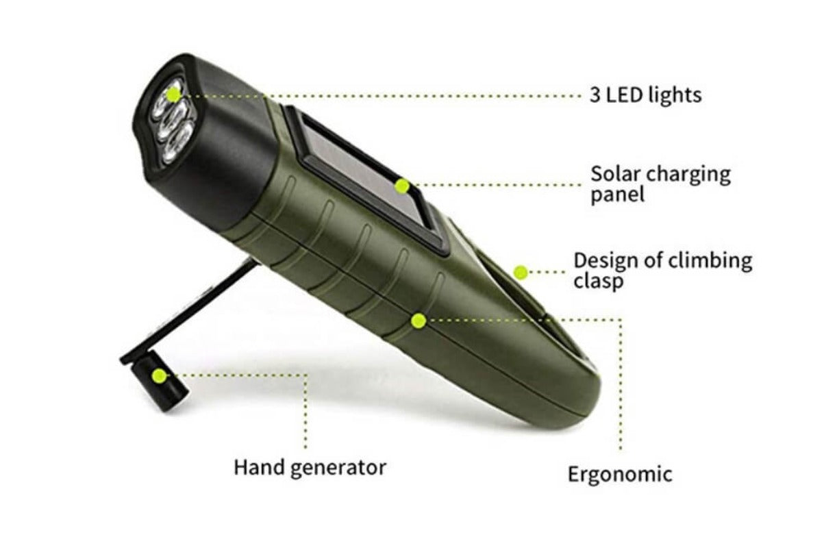 Φακός Με Δυναμό Και Ηλιακό Πάνελ NSO Gear Flashlights