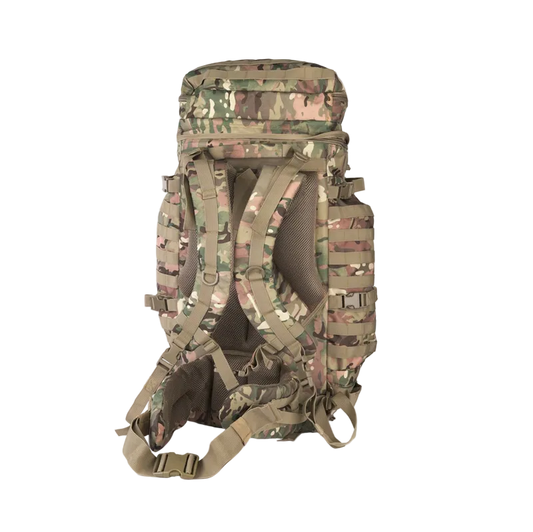 Camouflage backpack on a white background