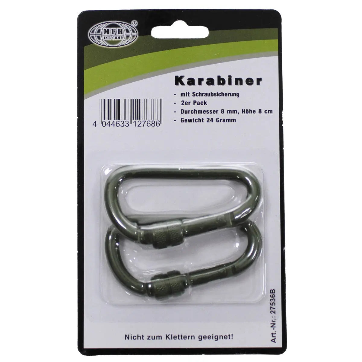 Carabiner, screw lock, D 8 mm x 8 cm, 2-pack, OD green NSO Gear