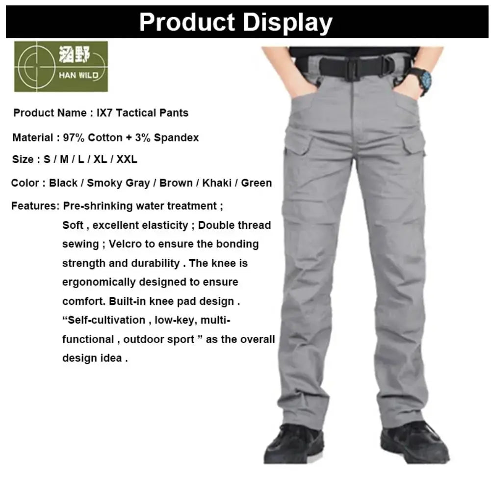 High Elastic IX7 Cargo PantsHigh Elastic IX7 Tactical Cargo Pants ideal for Hunting, Military, Combat Army, Hiking and Camping 
Specifications
Brand Name:HAN WILD
Item Type:Full Length
SNSO Gear