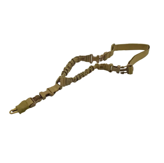 Single Point Fast Release SlingSingle Point Fast Release Sling
Features:Single-point elastic bungee tactical rifle slingKeeps your weapon in reach and provides perfect balanceCompatible with both NSO Gear