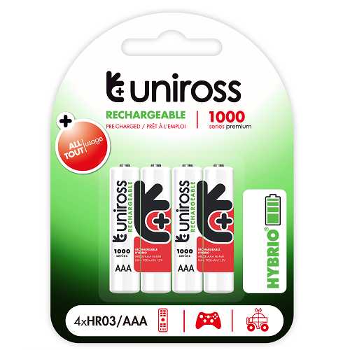 Uniross AAA 1000 Hybrio Rechargable Batteries 4Pcs NSO Gear Batteries