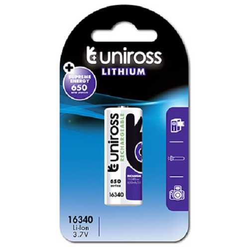 Uniross RCR123A LIR16340 Lithium Rechargeable Battery 650mAh NSO Gear Batteries