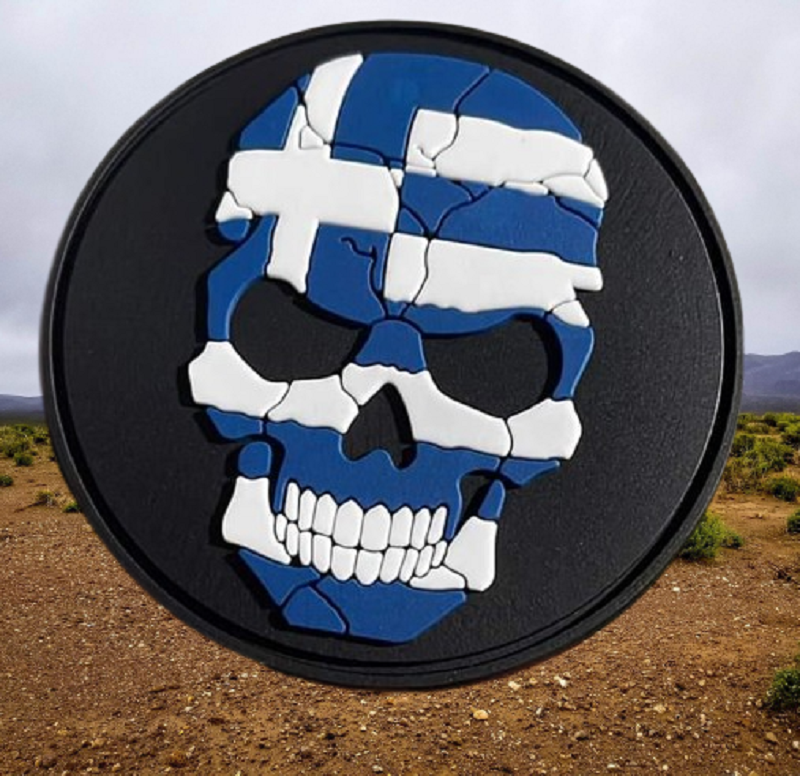 Greek Flag Skull - Round Velcro Patch 6cm NSO Gear Velcro Patches