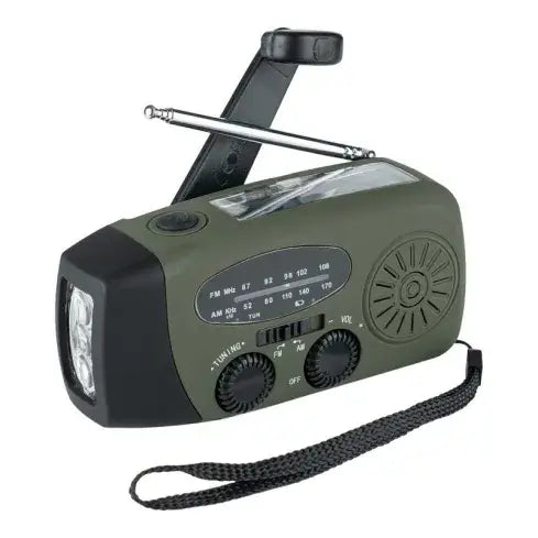 Emergency Survival Radio με Φακό, Δυναμό, Ηλιακό Πάνελ & Powerbank - Ραδιόφωνο Έκτακτης Ανάγκης Χακί