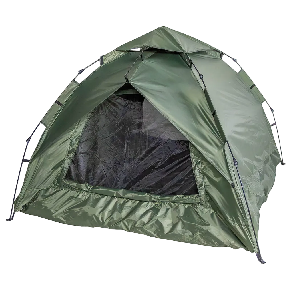 Green camping tent on a white background