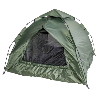 Green camping tent on a white background