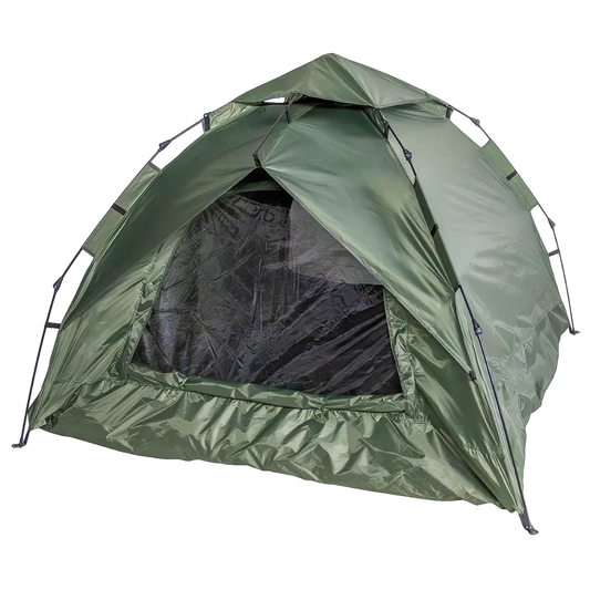 Green camping tent on a white background