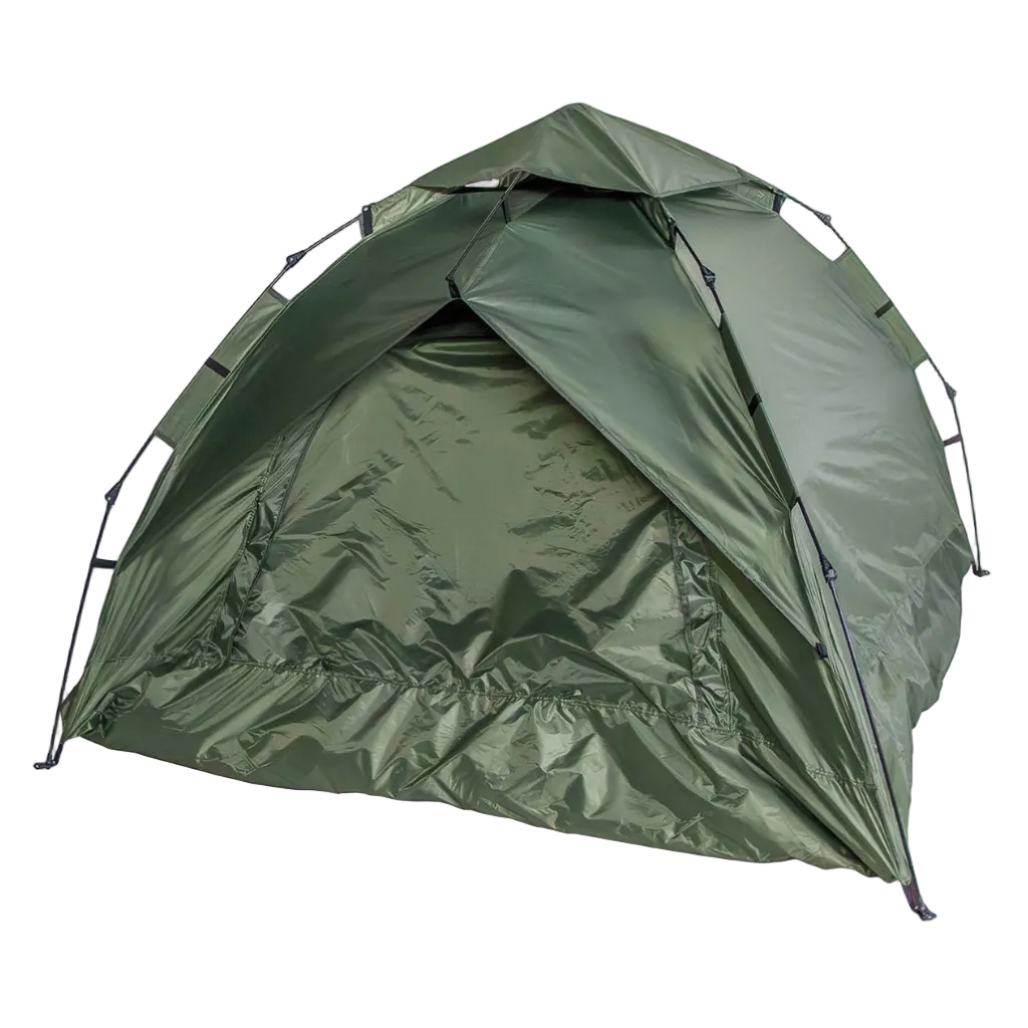 An olive green dome-style camping tent with a rainfly, shown on a plain white background.