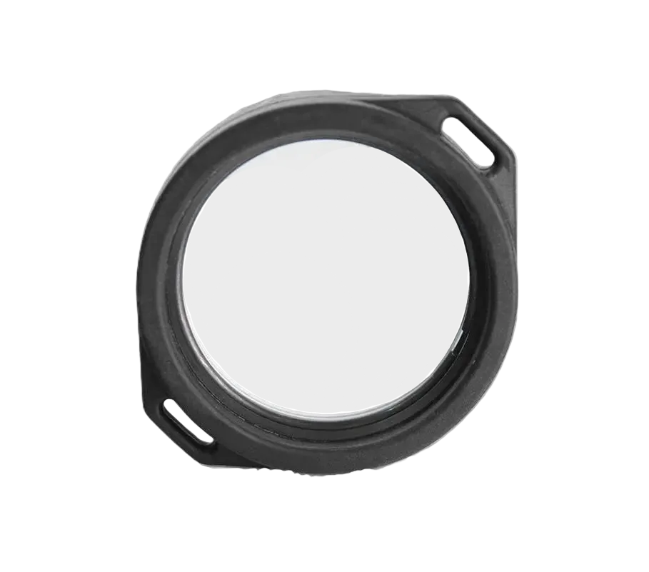 Round lens filter with black frame on a white background