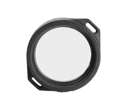 Round lens filter with black frame on a white background