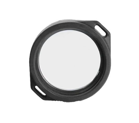 Round lens filter with black frame on a white background