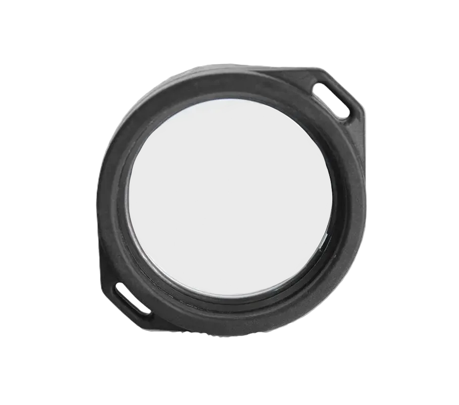 Round lens filter with black frame on a white background