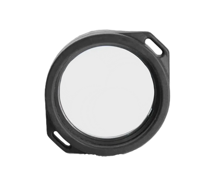 Round lens filter with black frame on a white background
