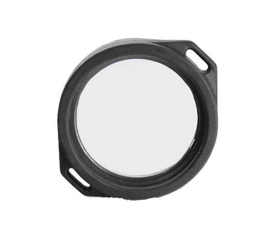 Round lens filter with black frame on a white background