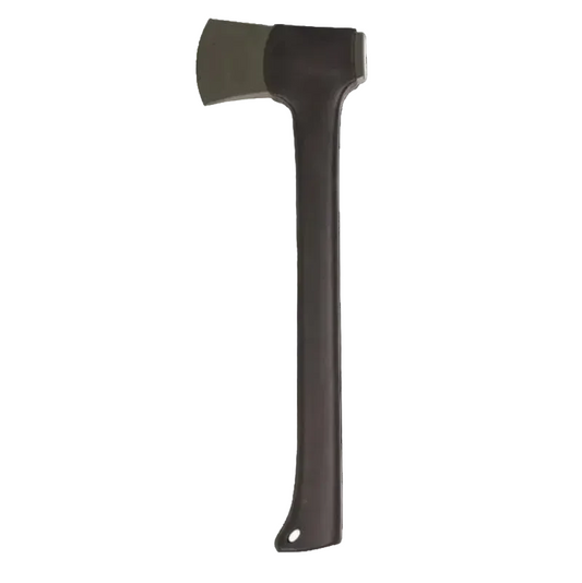 Black axe with a wooden handle on a white background