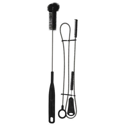 Set of black cleaning brushes on a white background