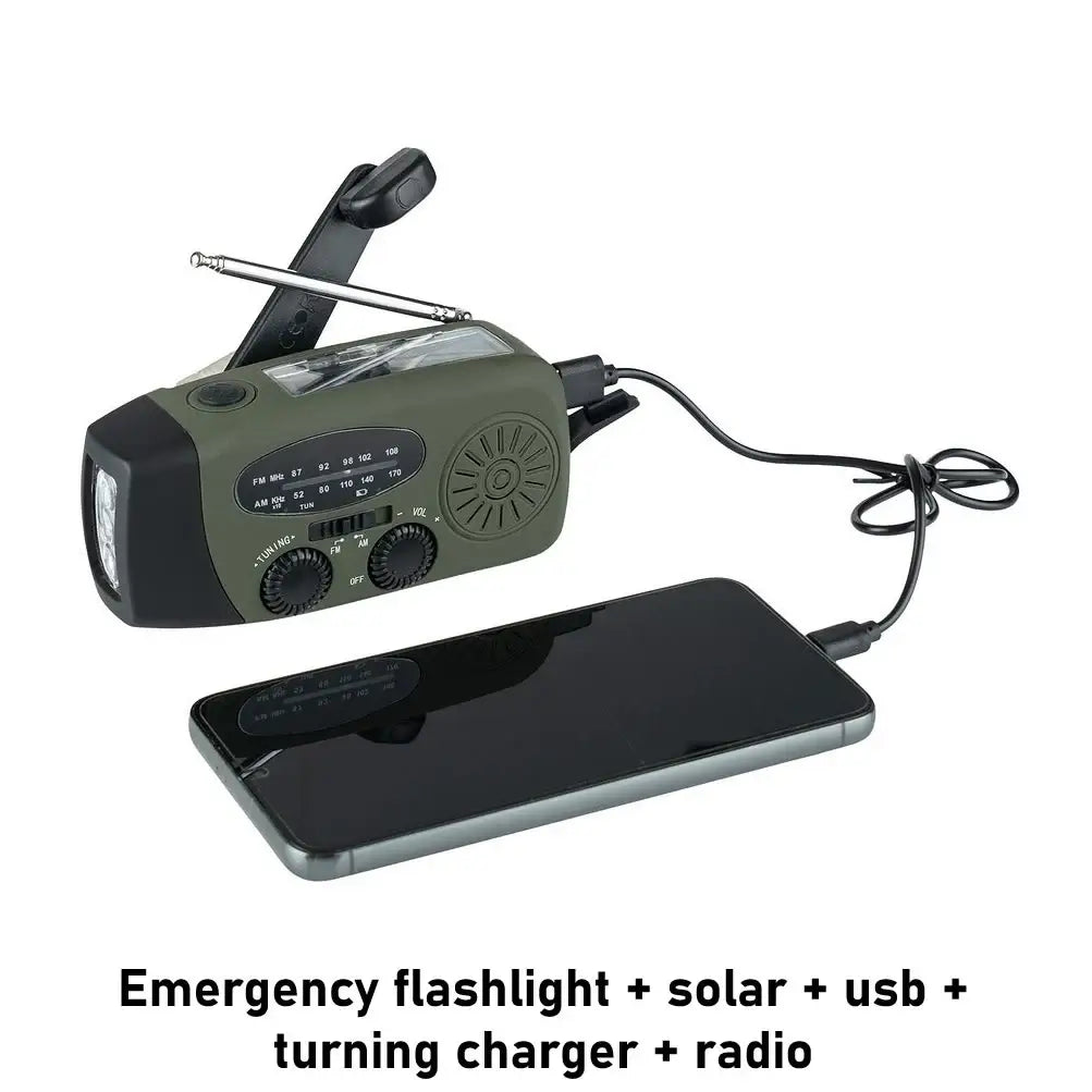 Emergency Survival Radio με Φακό, Δυναμό, Ηλιακό Πάνελ & Powerbank - Ραδιόφωνο Έκτακτης Ανάγκης Χακί