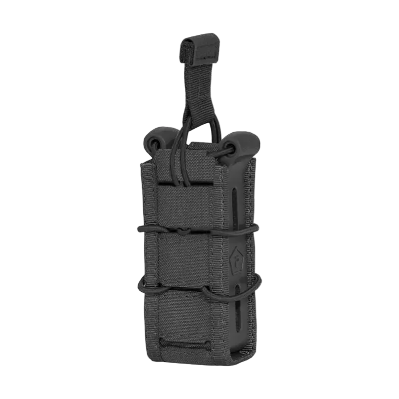 Black tactical magazine pouch on a white background