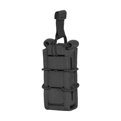 Black tactical magazine pouch on a white background