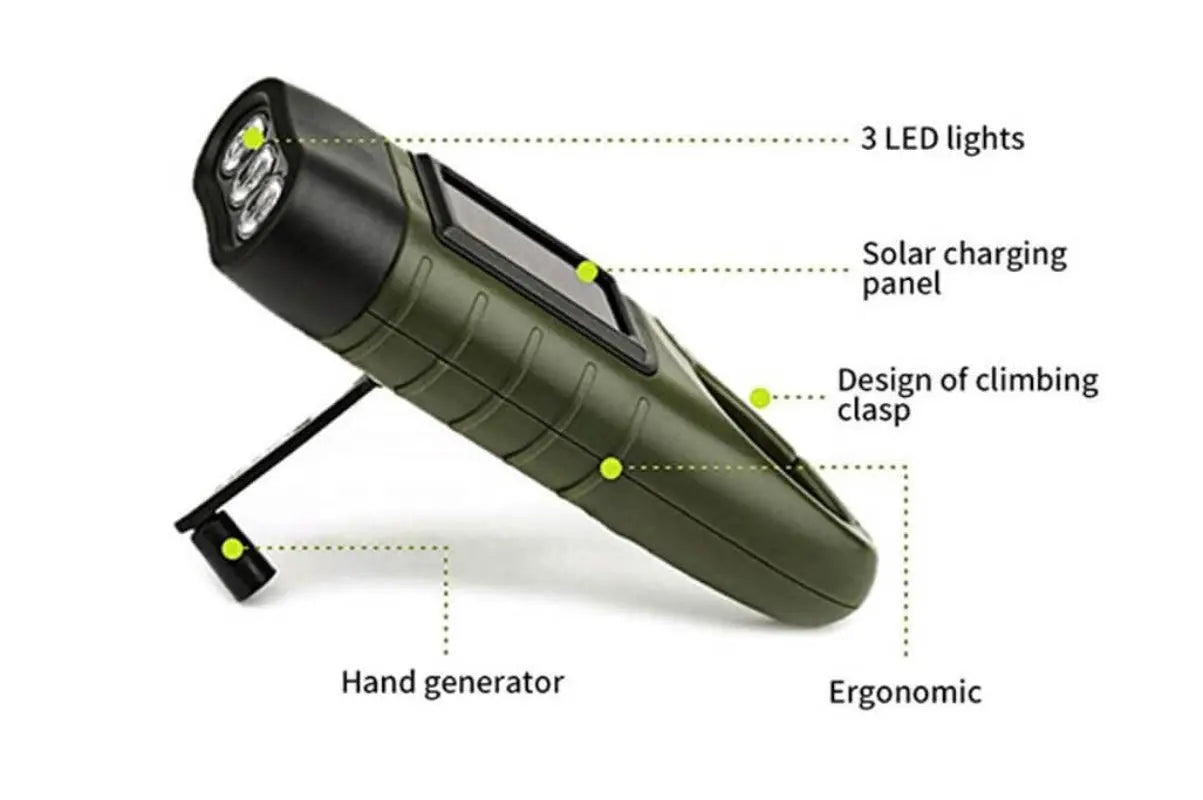 Φακός Επιβίωσης με Δυναμό & Ηλιακό Πάνελ | Αδιάβροχος με Clip NSO Gear 