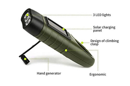 Φακός Επιβίωσης με Δυναμό & Ηλιακό Πάνελ | Αδιάβροχος με Clip NSO Gear 