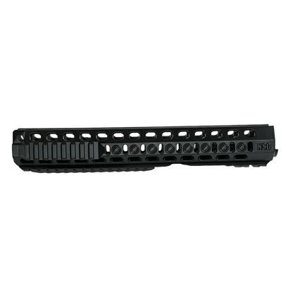 Black tactical rail system on a white background