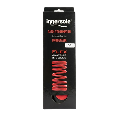 Packaged insole with red flex spring on a white background