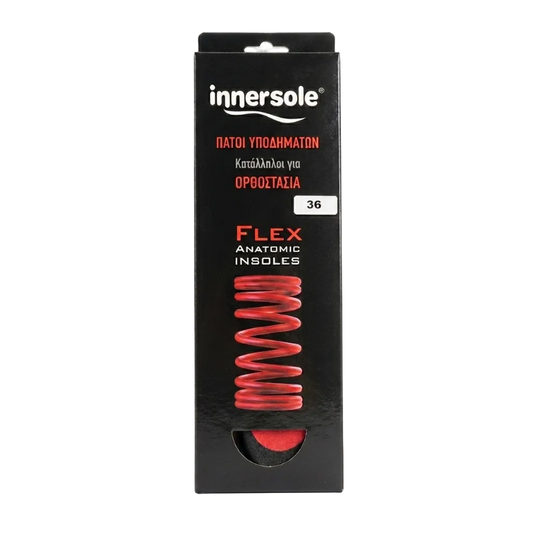 Packaged insole with red flex spring on a white background