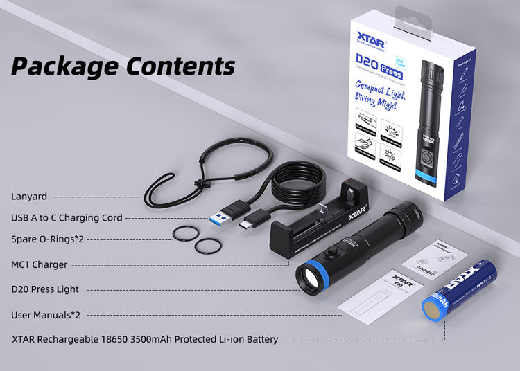 XTAR D20 MiniSuper Portable Dive Flashlight – 1200 Lumens NSO Gear Diving Flashlight