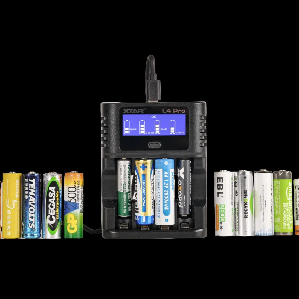 XTAR L4 Pro 4-Slot Smart Battery Charger – USB-C, AA/AAA Ni–MH & 1.5 V Li‑ion NSO Gear Battery charger