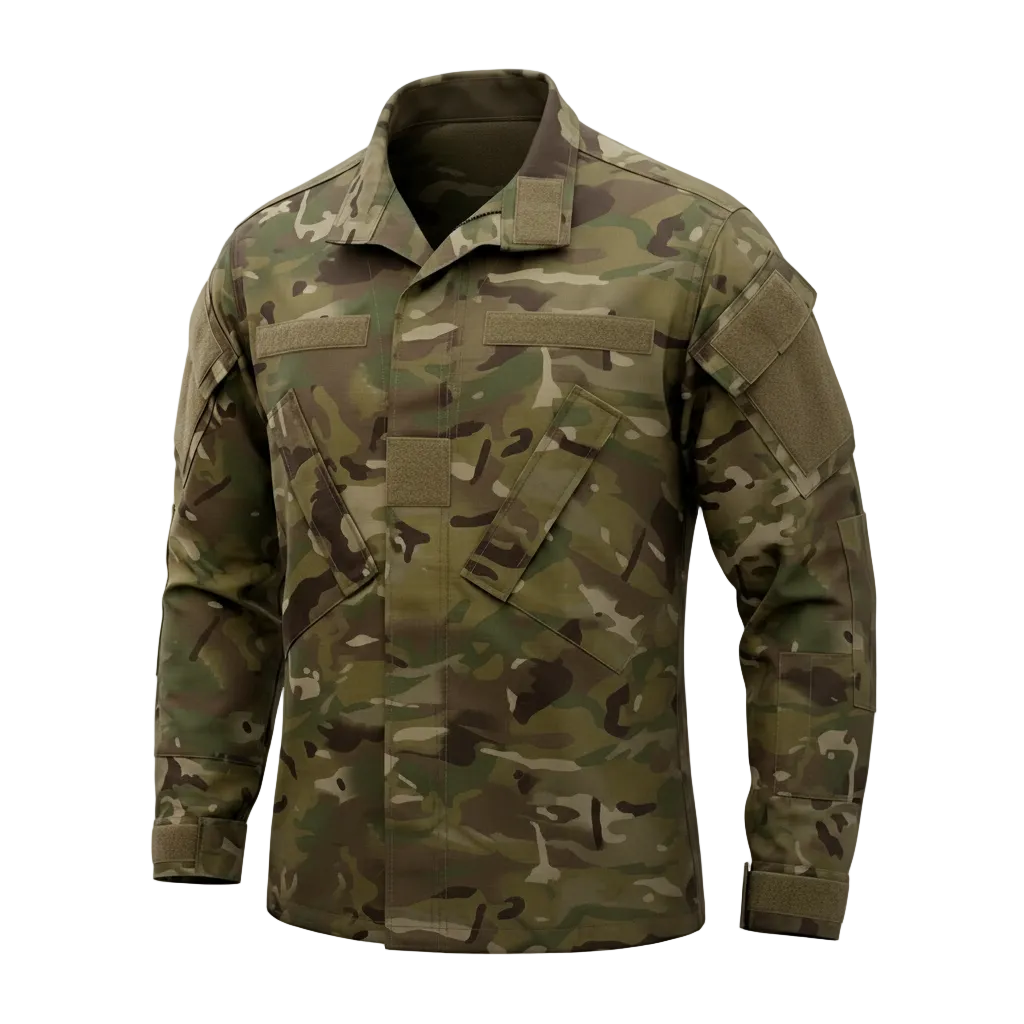 Camouflage military jacket on a white background