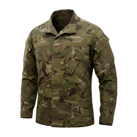 Camouflage military jacket on a white background