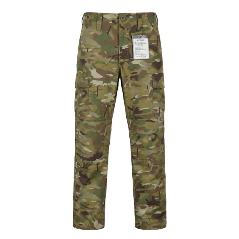 Camouflage military pants on a white background