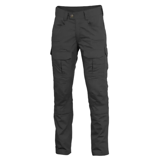 Dark gray cargo pants with multiple utility pockets, shown flat against a solid white background.