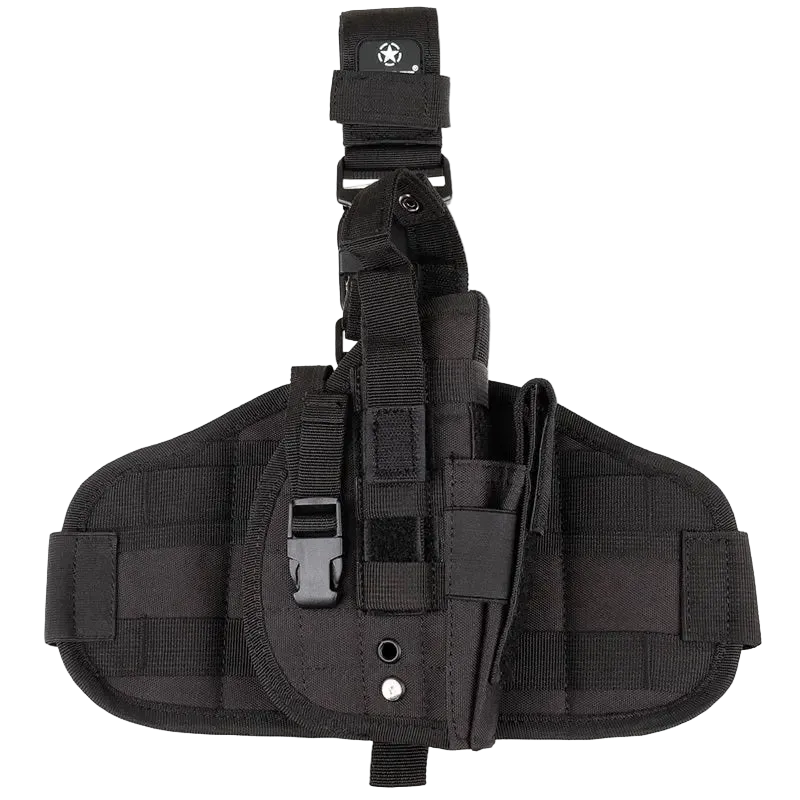 Black tactical holster on a white background