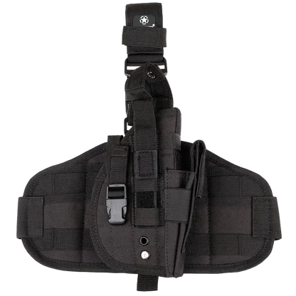 Black tactical holster on a white background