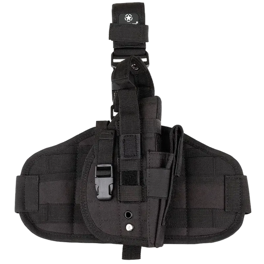 Black tactical holster on a white background