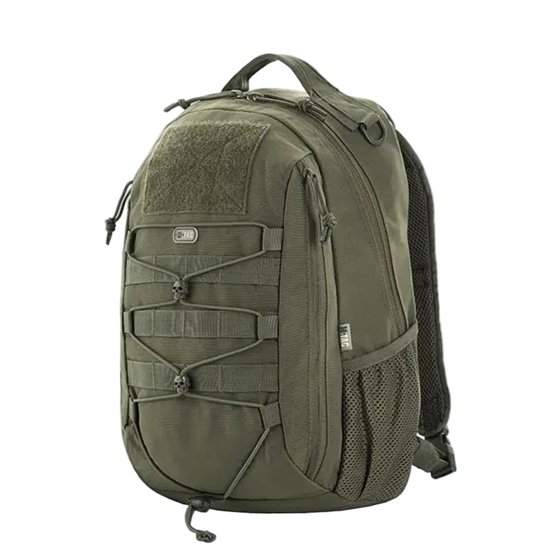 Green tactical backpack on a white background