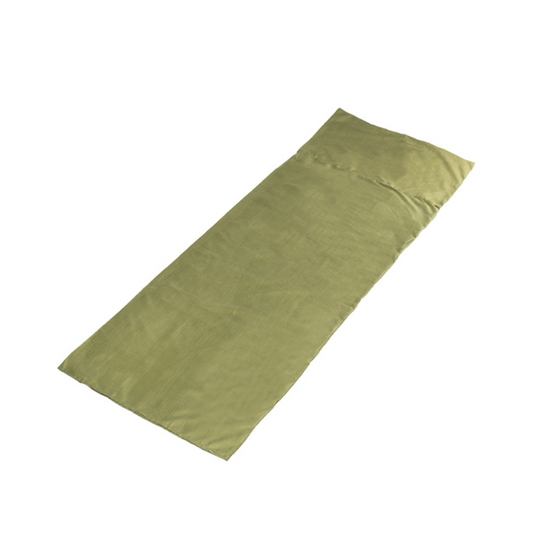 An olive green sleeping bag or padded mat shown flat against a solid white background.