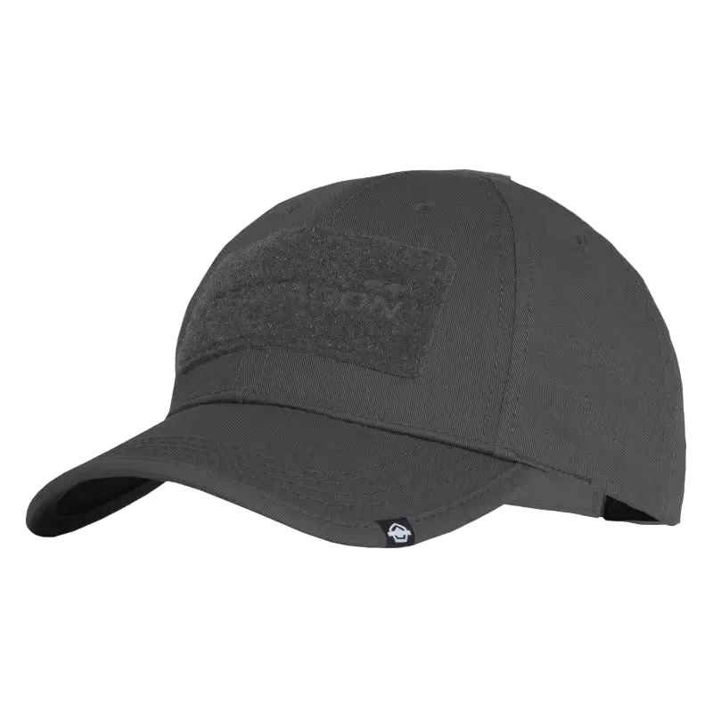 Dark gray cap with a patch on a white background