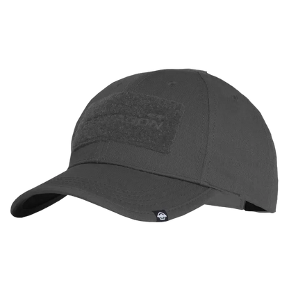 Dark gray cap with a patch on a white background