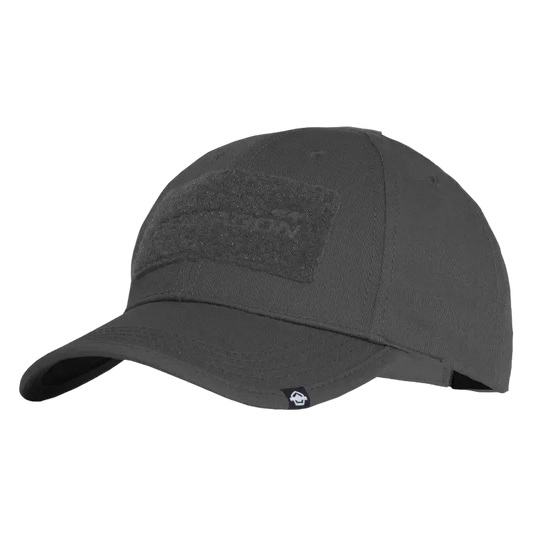 Dark gray cap with a patch on a white background