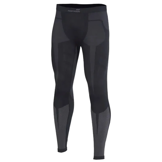 Black compression leggings with geometric design on a white background