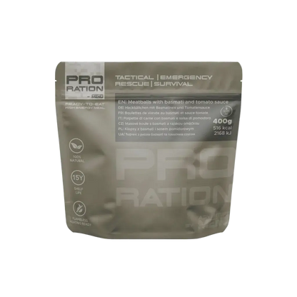 Pro Ration tactical emergency rescue survival food package on a white background