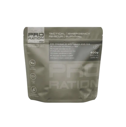 Pro Ration tactical emergency rescue survival food package on a white background