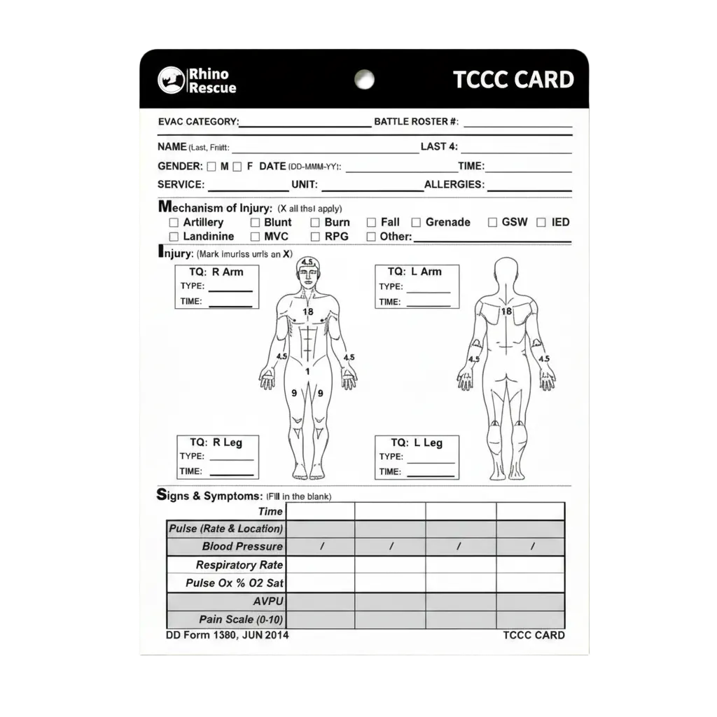 Rhino Rescue TCCC Card RR-TC-01 - Έντυπο Καταγραφής Τραυματία Μάχης
