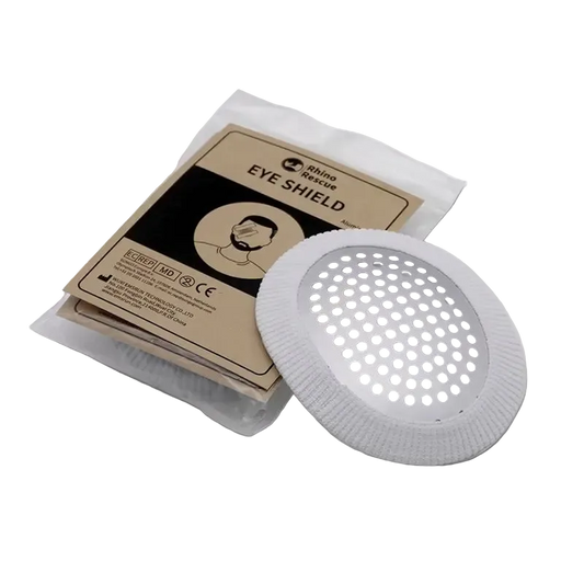 White eye shield with packaging on a white background