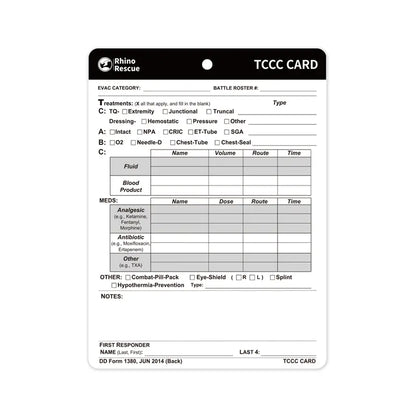 Rhino Rescue TCCC Card - Έντυπο Πρώτων Βοηθειών Μάχης NSO Gear 